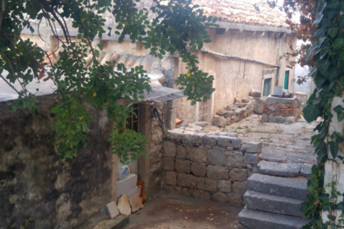 Stone terrace and garden.